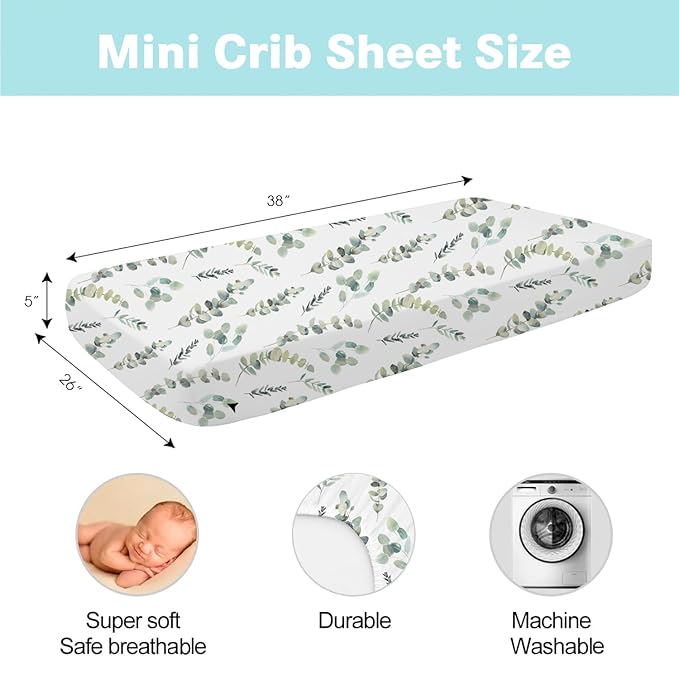 Bimocosy Pack and Play Sheets Fitted 4 Pack, 38 x 26 Inch Pack n Play Mini Crib Sheets for Boys and Girls, Soft Stretchy Playard Mattress Sheets for Graco Pack n Play, Forest Cubs