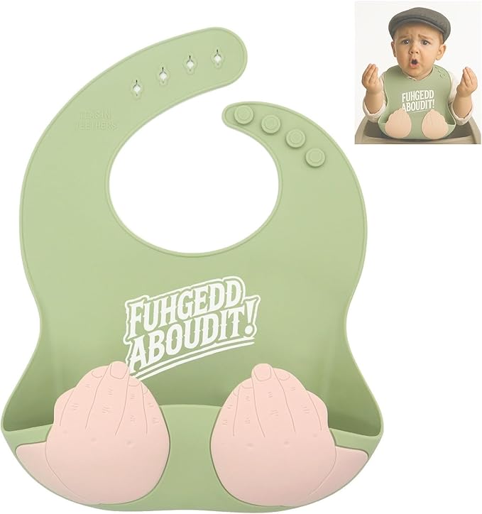 Teasin' Teethers Funny Italian Silicone Baby Bib with Pocket Food Catcher for Toddlers and Infants Funny Baby Bib Gift