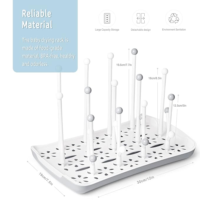 Baby Bottle Drying Rack with Tray, Termichy High Capacity Bottle Dryer Holder for Bottles, Teats, Cups, Pump Parts and Accessories, Gray
