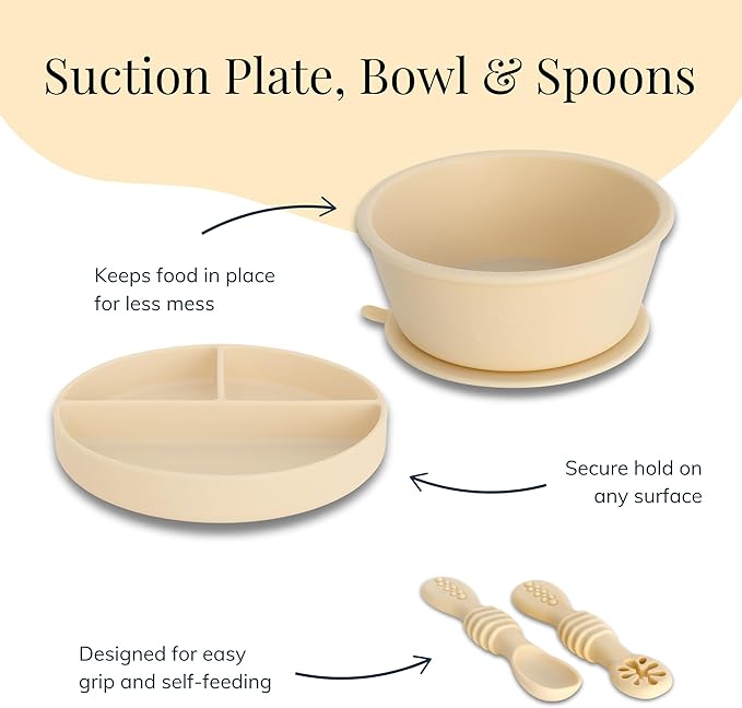 Little Loon Baby Feeding Essentials: Baby Led Weaning Supplies with Baby Plates, Silicone Bibs, Baby Spoons, Sippy Cups, Toddler Plates and Bowls Set - Baby Essentials - Baby Shower Gifts (Sun)