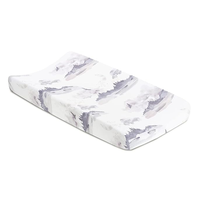 Oilo Changing Pad Cover, Breathable Turkish Cotton Fitted Jersey, 300 Thread Count, Machine Washable, Fits Standard Changing Pads (32" x 16"), Girl, Boy, & Neutral Nursery Design, Misty Mountain