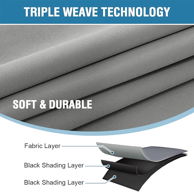 H.VERSAILTEX 100% Blackout Curtains for Bedroom with Black Liner Full Room Darkening Curtains Thermal Insulated Back Tab/Rod Pocket Window Drapes for Living Room, 2 Panels, 42 x 84 Inch, Dove Grey