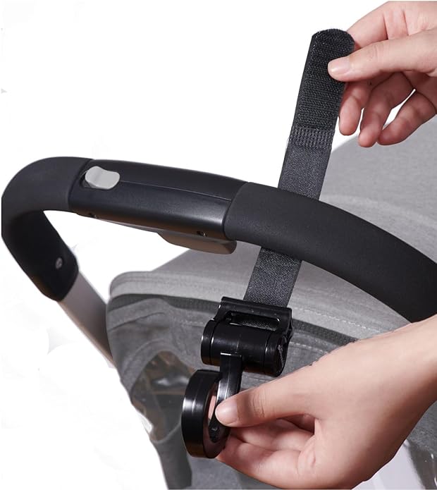 SUNVENO Stroller Hooks 2 Pack, 360° Rotating Universal Stroller Clips with Adjustable Straps, Heavy Duty Bag Holders for Diaper Bags, Purses, Groceries and Travel Use