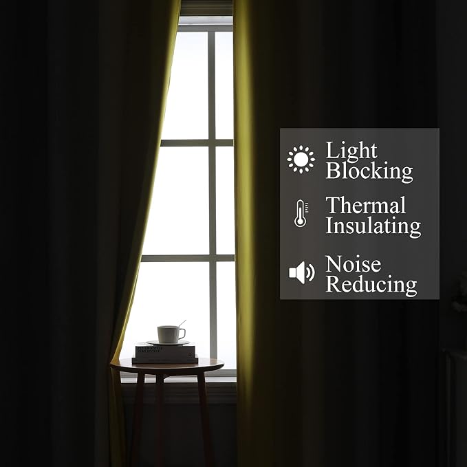 Estelar Textiler Yellow and Grey Blackout Curtains 102 Inch Length 2 Panels Set, Thermal Insulated Ombre Grommet Drapes for Bedroom, Full Room Darkening Gradient Curtains for Living Room, 52Wx102L