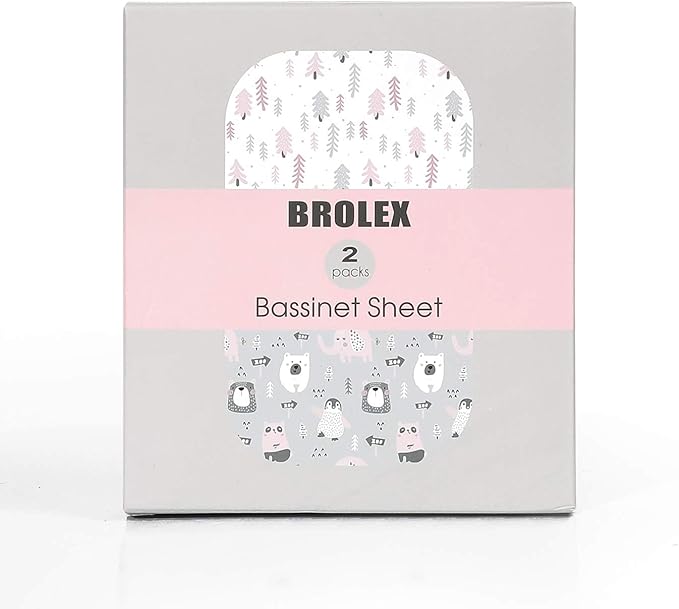 Stretch Fitted Bassinet Sheet Set BROLEX 2 Pack Cradle Sheets for Bassinet Pad/Mattress,Unisex Boys Girls,Ultra Soft,Jungle Animals