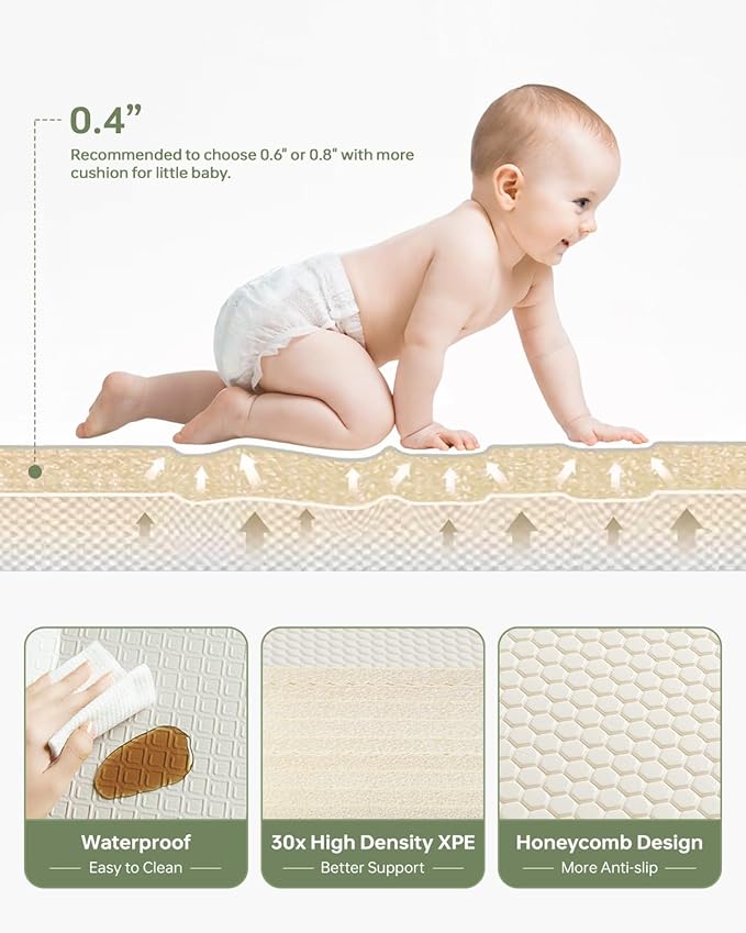 Baby Play Mat Foldable Baby Floor Play Mat Large 50"*78"*0.4" Soft Foam Playmat for Babies Reversible Waterproof Padded Baby Girl Play Mat Portable Crawling Mat for Indoor Outdoor