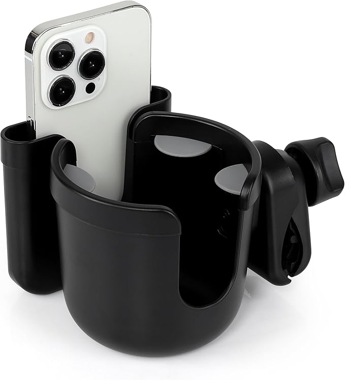 Accmor 2-in-1 Walker Cup Holder with Phone Holder, Wheelchair Cup Holder, Rollator Cup Holder, Cup Phone Holder for Walker, Wheelchair, Rollator, Mobility Scooter, Black