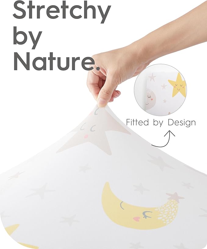 TotBasic Space Crib Fitted Sheet, Super Stretchy Jersey Star Crib Sheets, Buttery Soft Boy Crib Mattress Sheets, Ultra Breathable Baby Bed Sheets 28x52x9 Extra Deep Pocket, 2 Pack