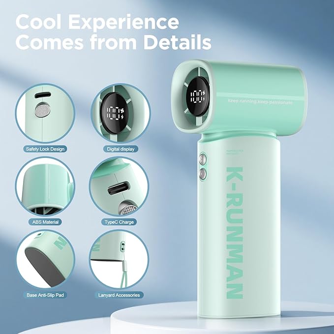 Portable Handheld Turbo Fan,100 Speeds Adjustable Mini Personal Fan, 4000mAh USB Rechargeable Battery Operated, LED Display,Gifts for Women Men Travel/Camping/Outdoor (Green)