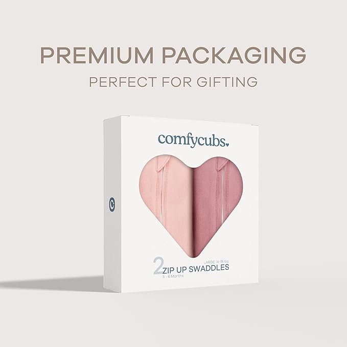 Comfy Cubs Swaddle Blanket Baby Girl Boy Easy Zipper Wrap 2 Pack Newborn Infant Sleep Sack (Large 3-6 Months, Blush, Mauve)
