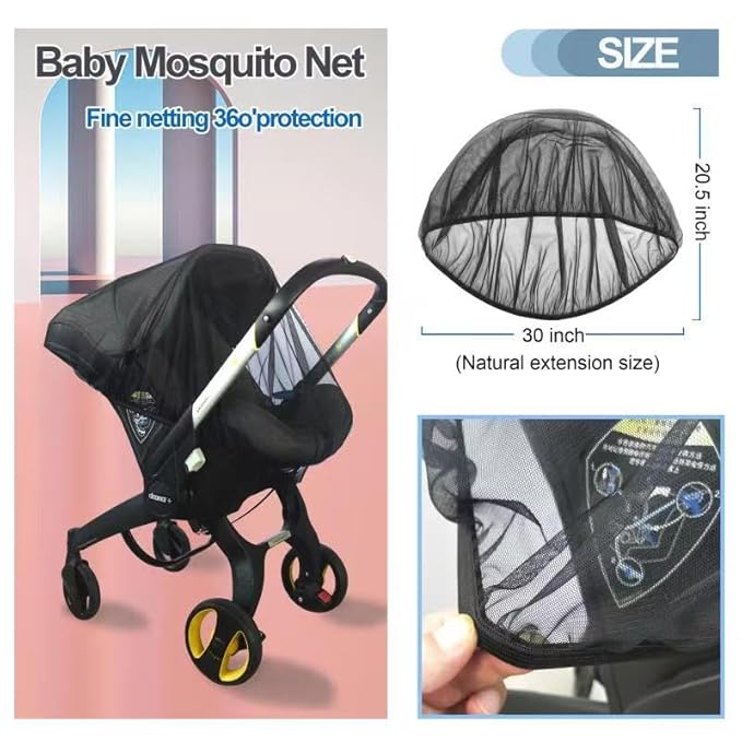 Mosquito Net for Baby Car Seats,Baby Mosquito Net for Infant Car Seats,Infant Stroller and Bassinets,Portable Durable, Long-Lasting Infant Insect Shield Netting,Premium Quality,Machine Washable(Black)