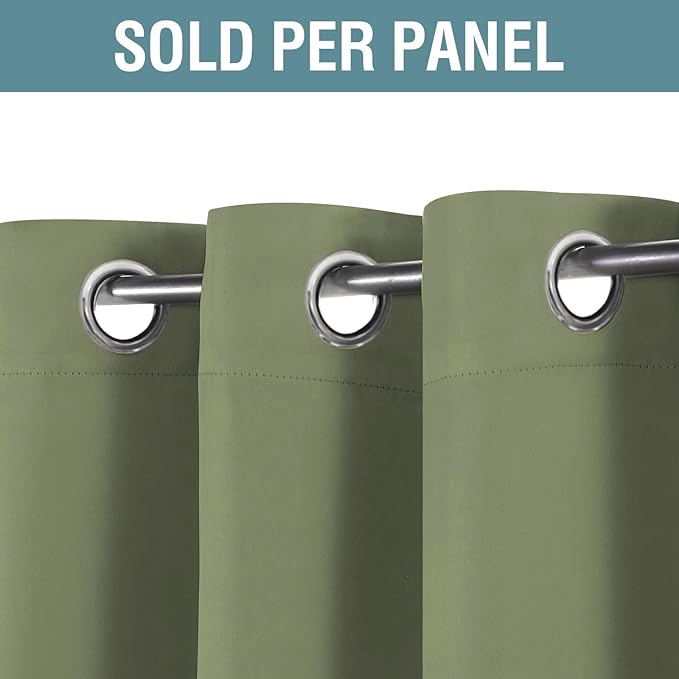 H.VERSAILTEX Blackout Curtain for Living Room Thermal Insulated Window Treatment Curtain Extra Long 63 inch Length Energy Saving Solid Grommet Top Blackout Drape, One Panel, Sage, 52" W x 63" L
