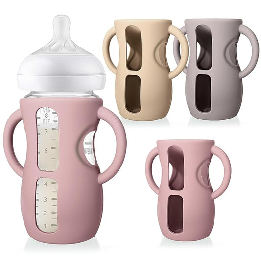 Juome Silicone Sleeves with Handles for Avent Natural Glass Baby Bottles - 3 Pack Anti Breakage Baby Bottle Holder for Philips Avent Glass Baby Bottle, Compatible with Phillips Avent Bottles 8 oz