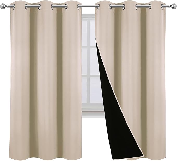 LEMOMO Blackout Curtains Light Beige Curtains 42 x 63 Inch 2 Panels Darkening Thermal Insulated Bedroom Curtains