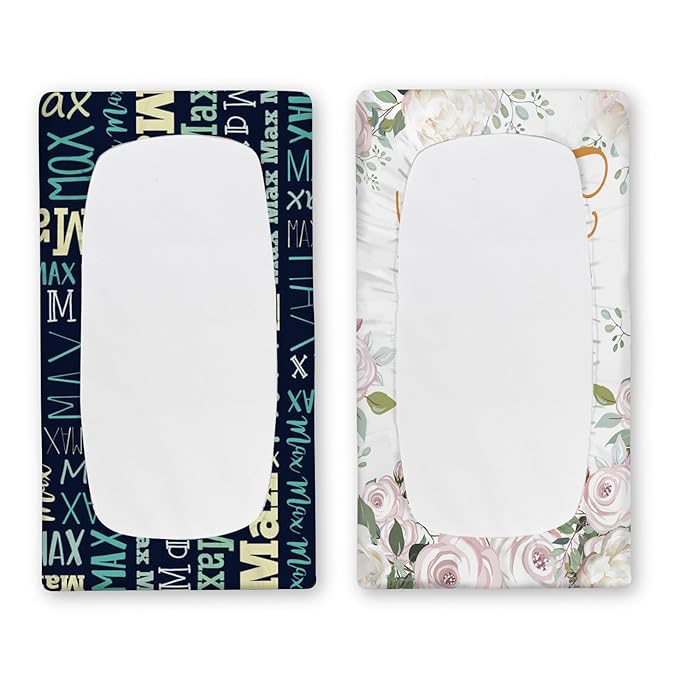 Custom Changing Pad Cover Set - Jersey Knit Ultra Soft Unisex Waterproof Diaper Changing Table Covers with Personalized Name for Baby Boys Girls - Comfy Cozy 2 Pcs Set Style09