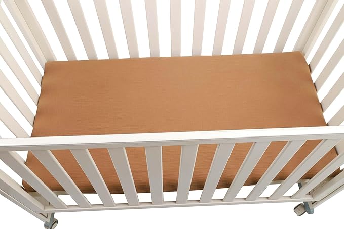 Onacosht Muslin Mini Crib Sheets, 39" x 27" Pack and Play Mattress Sheets Fitted for Pack N Play, Soft Cotton for Boys Girls, 2 Pack, Checker and Brown