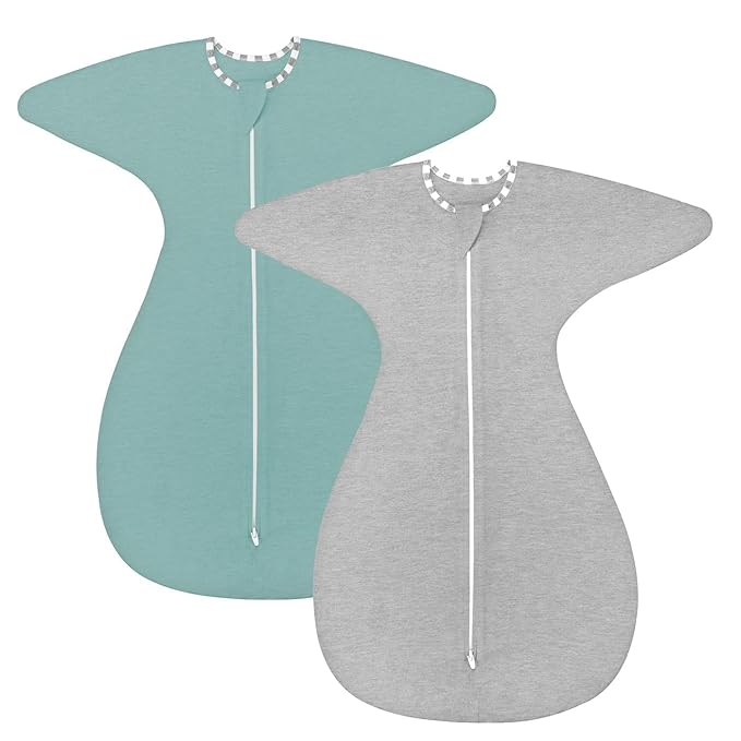 ZIGJOY Shark-Fin Transitional Swaddle for Newborn - 0.5 Tog Rayon Made from Bamboo Transition Swaddle Sleep Sack 3-6 Months Baby Arms Up Swaddle Blanket with 2-Way Zipper, Green&Grey