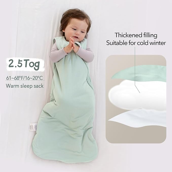 EasyFi Rayon Made from Bamboo Sleep Sack 12-18 Months 2.5 Tog Winter Supersoft Toddler Sleep Sack for Unisex Girl Boy Thick Warm Baby Sleeping Bag 2-Way Zipper Baby Wearable Blanket