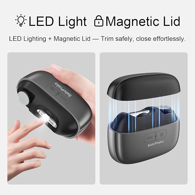 Electric Nail Clipper 3-in-1 with LED Light, Nail Trimming, Filing & Polishing, Magnetic Cover, Wide Opening for Thick Nails, Type-C Charge, Portable and Safe for Kids, Adults & Seniors