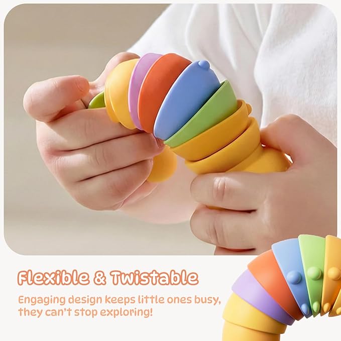 Baby Teething Toy, Caterpillar Silicone Baby Teether Rattle Toys, BPA-Free Sensory Development & Color Recognition Learning for 0 6 10 12 18 Babies Toddler Teething Relief LC1