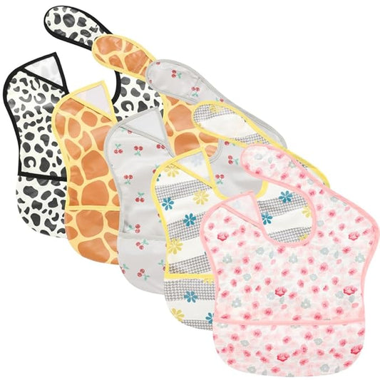 TSD Baby Bibs Waterproof Feeding Bibs 5pack Adjustable Mealtime Poctet Bib for Newborn Toddler Infant Easy Clean Durable Baby Essentials Shower Gift