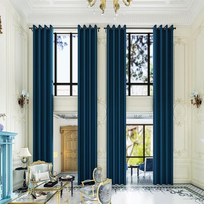 Extra Long Blackout Curtains - 2 Story High Living Room Drapes - Tall Curtains for High Ceiling or Long Window - 144 156 168 192 204 216 240 Inch 12ft-20ft Length(1 Panel,Navy, 52″x228″)