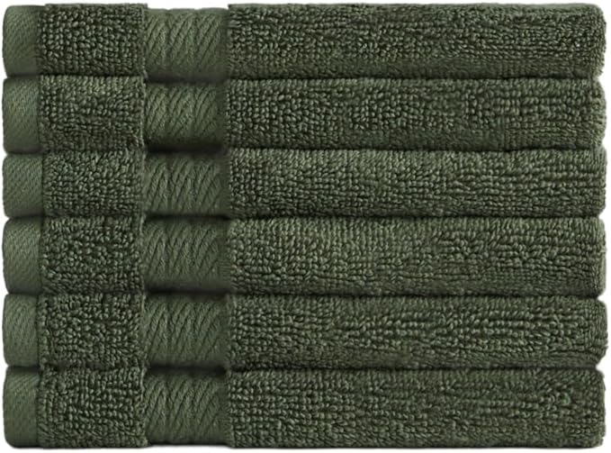 Ozdilek 6-Piece Washcloth Set 13x13 100% Turkish Cotton, 600 GSM, Soft, Gentle on Sensitive Skin, Multi-Purpose Use, Washable, Reusable, Ideal for Baby Care & Spa 6 Towels (Fern Green)