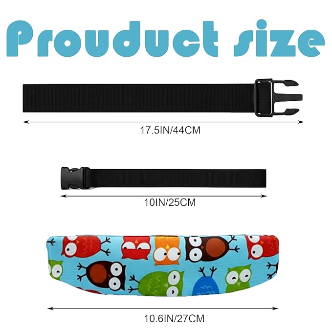 3 Pcs Baby Carseat Head Support,Car Seat Straps Pillow Support Ban,Stroller Neck Relief Strap Headrest,Slumber Sling Sleep Positioner for Toddler Infants Child Children Kids (Dots, Owls, Whales)