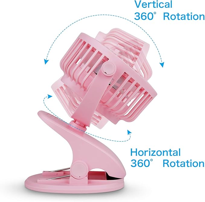 SkyGenius Battery Operated Clip On Baby Stroller Fan (Pink)
