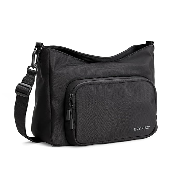 Itzy Ritzy Belong Cargo Caddy for Strollers & Wagons – Convertible Stroller Organizer and Crossbody Bag with Adjustable & Removable Strap, Bottle Holders, Smart Storage Pockets & Secure Straps (Black)