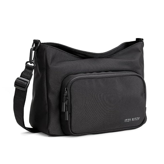 Itzy Ritzy Belong Cargo Caddy for Strollers & Wagons – Convertible Stroller Organizer and Crossbody Bag with Adjustable & Removable Strap, Bottle Holders, Smart Storage Pockets & Secure Straps (Black)