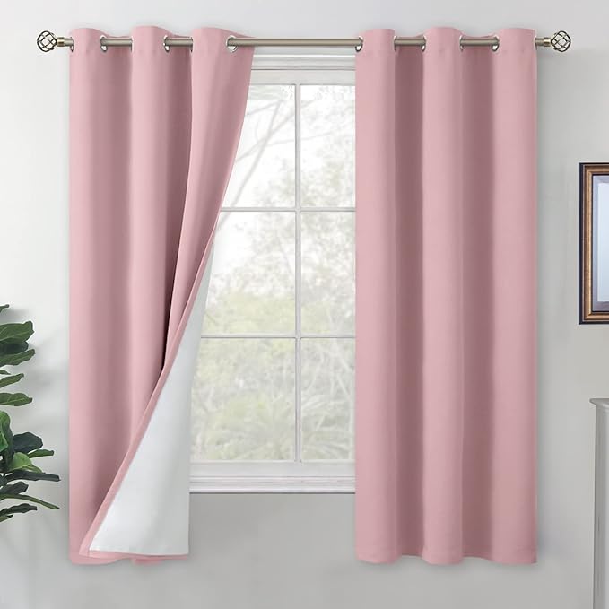 BGment Pink Blackout Curtains for Bedroom 2 Panels, Thermal Insulated Bedroom Curtains 63 Inch Length Soundproof Kids Nursery Window Curtain Drapes, Each Grommet Curtains 42 Inch Wide