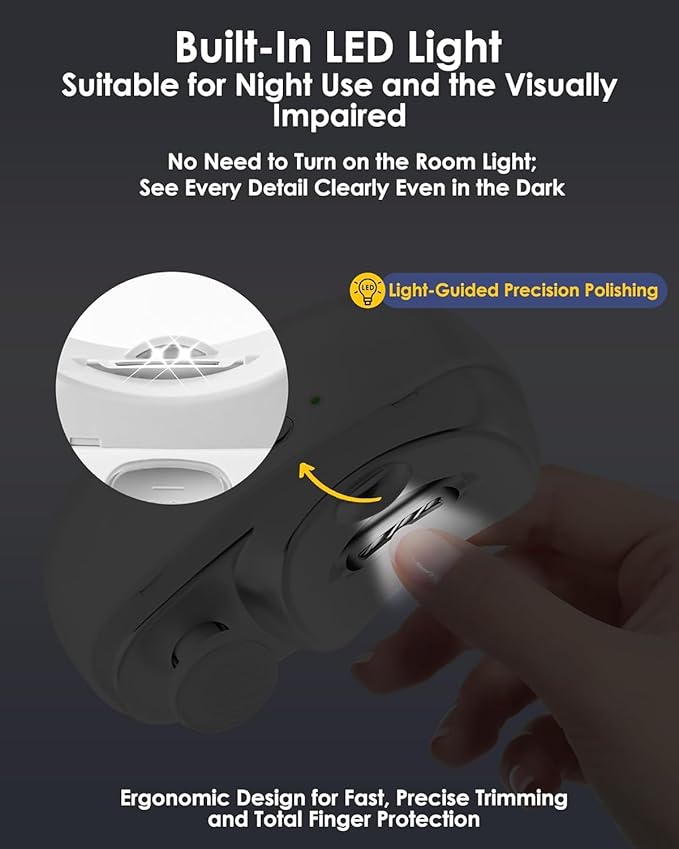 Electric Nail Clipper Upgraded 3 in 1 Automatic - with Polishing, Dust Storage & LED Light, Nail File Toenail Trimmer, Gifts for Women Men Mom Her Him Kids Adults Senior Baby Teacher Students