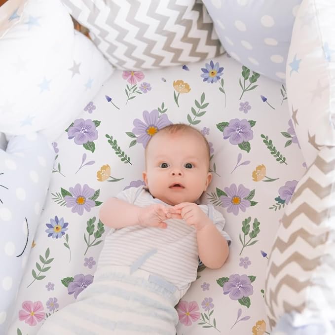 4 Pack Butterfly Baby Crib Sheets for Baby Girls Purple Crib Fitted Sheets for Standard Size Crib and Toddler Mattress Soft and Breathable (Bassinet)