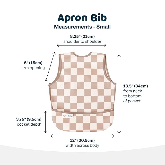 Tiny Twinkle Mess Proof Baby Bib for Boys | Waterproof Toddler Bib for Eating | Baby Apron for Feeding, Machine Washable | Perfect Shower Gift (Brown Checkers, 6–24M)