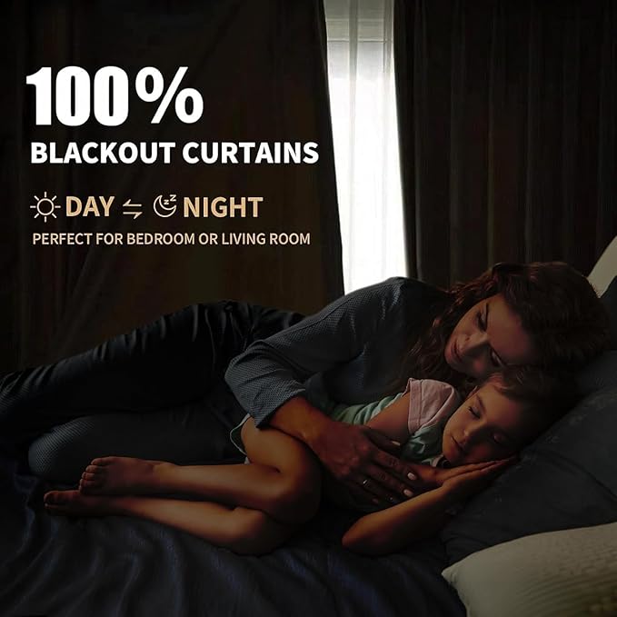 INOVADAY 100% Blackout Curtains for Bedroom, Black Out Curtains 120 Inch Long, Clip Rings Linen Blackout Drapes, Thermal Insulated Room Darkening for Living Room, 2 Panels - Cream,W50xL120