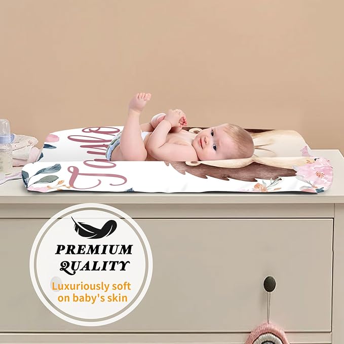 Custom Changing Pad Cover Set - Jersey Knit Ultra Soft Unisex Waterproof Diaper Changing Table Covers with Personalized Name for Baby Boys Girls - Comfy Cozy 2 Pcs Set Style19