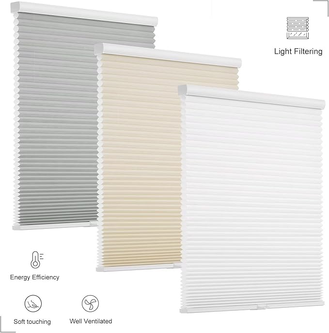 Changshade Cordless Cellular Shades, Light Filtering Honeycomb Shades for Windows, Pull Down Pleated Blinds, Easy to Install for Indoor Windows and French Doors,47" W x 72" H, Beige