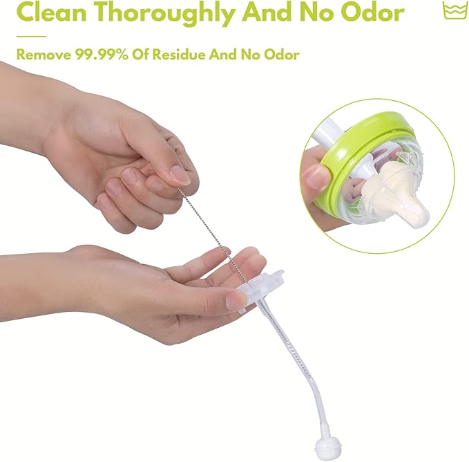 Carebabymore 8 Pcs Sponge Nipple Bottle Brushes, Baby Bottle Brush with 3 Pcs Nipple Cleaner, 3 Pcs Replacement Heads and 2 Pcs Straw Brushes, White