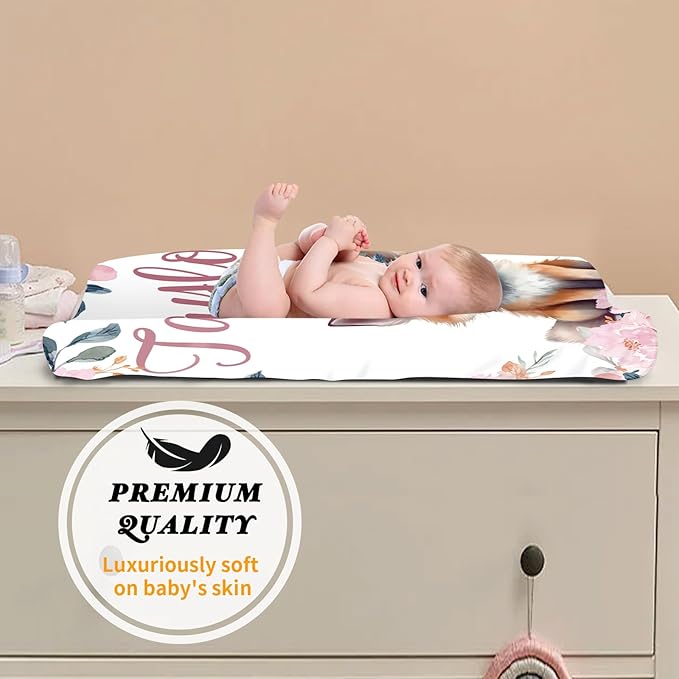 Custom Changing Pad Cover Set - Jersey Knit Ultra Soft Unisex Waterproof Diaper Changing Table Covers with Personalized Name for Baby Boys Girls - Comfy Cozy 2 Pcs Set Style17