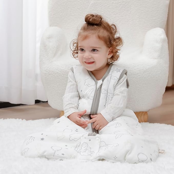 Mosebears Sleep Sack Baby Winter Wearable Blanket with 2-Way Zipper,2.5 TOG Cotton Sleep Sack Unisex (White Cloud, 18-24 Months)