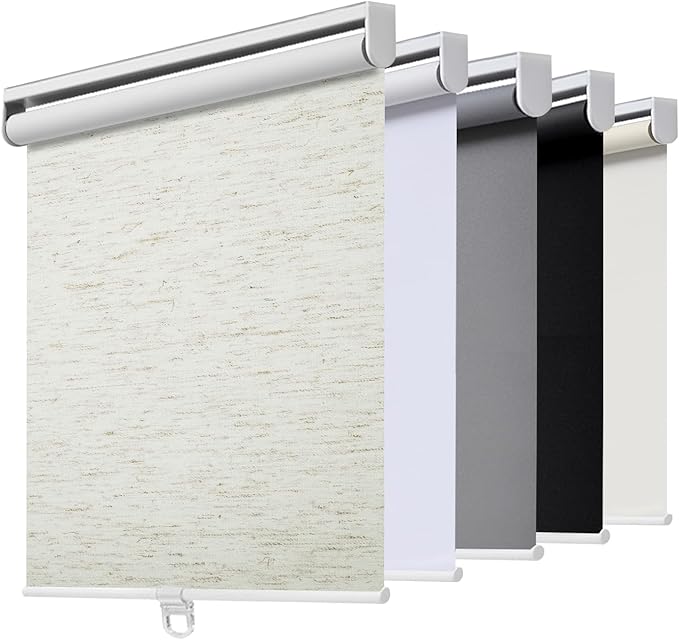 Cordless Roller Shades Blackout Blinds for Windows Room Darkening Rolled Up Shades with Spring System, UV Protection Natural Linen Fabric Window Shades Door Blinds for Home（32" W x 72" H, Linen Cream