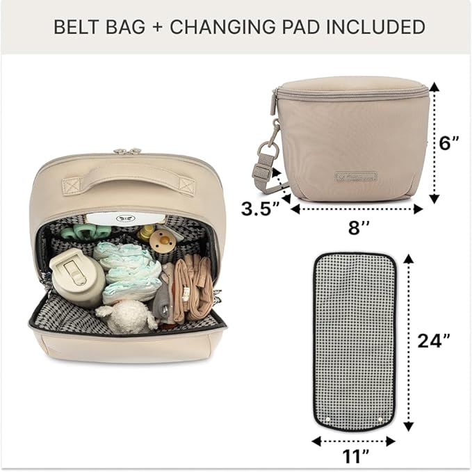 Parker Baby Drift Neoprene Backpack & Belt Bag | Roomy, Soft & Water Resistant | Travel Essentials w/ Diaper Changing Pad | No-Bulk Design w/ Adjustable Stroller Straps in Modern & Neutral Colors