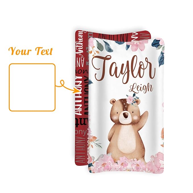 Custom Changing Pad Cover Set - Jersey Knit Ultra Soft Unisex Waterproof Diaper Changing Table Covers with Personalized Name for Baby Boys Girls - Comfy Cozy 2 Pcs Set Style16