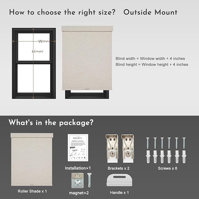 Persilux Blackout Roller Shades for Window Blinds,Cordless,Linen Fabric,Thermal Insulated Fabric UV Protection Shades for Home,Office,Bedroom,Door,Blackout-Cream,32" W X 72" H