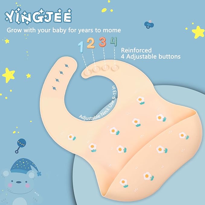 YINGJEE Baby Silicone Feeding Bibs, 3pcs Adjustable Waterproof Bibs for Feeding