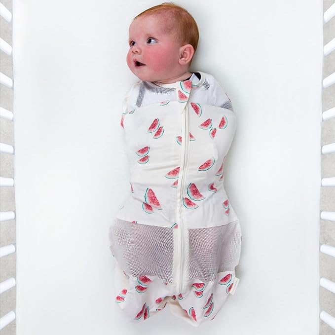 Happiest Baby Sleepea 5-Second Swaddle - 100% Organic Cotton Baby Swaddle Blanket - Doctor Designed Promotes Healthy Hip Development (Ivory Watermelons, Large)