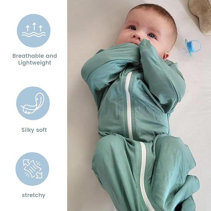 ZIGJOY Shark-Fin Transitional Swaddle for Newborn - 0.5 Tog Rayon Made from Bamboo Transition Swaddle Sleep Sack 3-6 Months Baby Arms Up Swaddle Blanket with 2-Way Zipper, Green&Blue