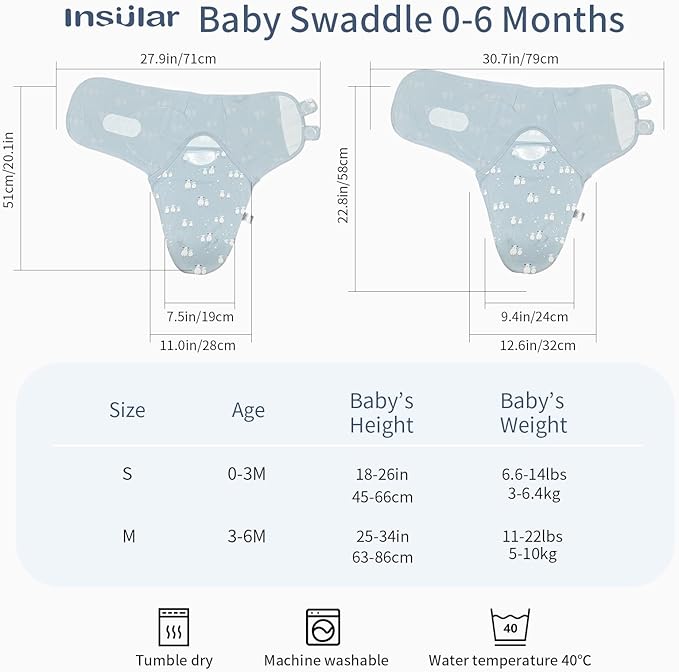 insular Baby Swaddle Wrap, Swaddle Blanket for Newborn and Infant, Adjustable Velcro Swaddling Set for Boy and Girl, Soft Cotton Baby Sleep Sack 3 Pack, Sheep, Medium(3-6 Month)