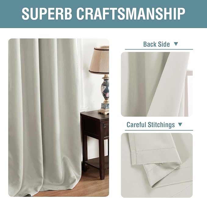 H.VERSAILTEX Room Darkening Curtains for Living Room Blackout Thermal Insulated Energy Efficient Winow Treatment Extra Long Curtains/Drapes, Grommet Top, One Panel - Ivory/Cream, 52" W x 96" L